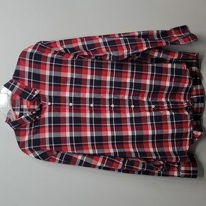 IZOD men's button down Red & Navy Blue plaid dress shirt